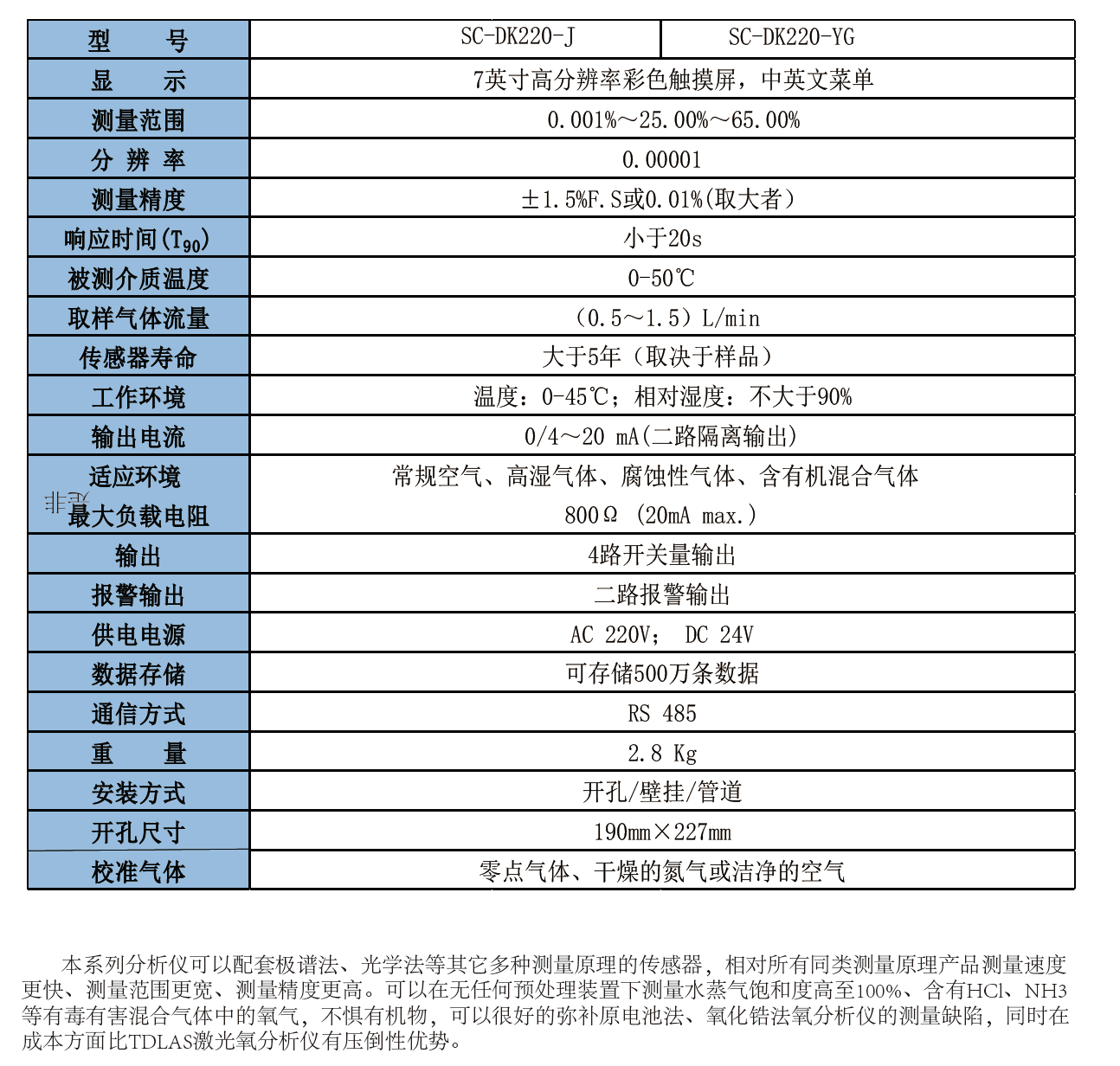 SC-DK220技术参数
